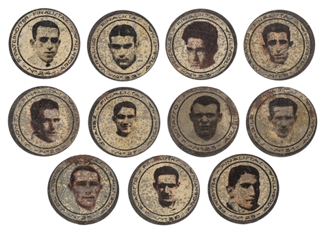 Lot of (11) 1930 World Cup Lithographed Tins of Argentina Players